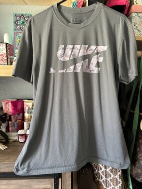 Nike Gray Tee with Pink Striped Logo